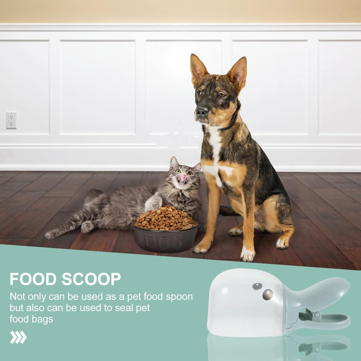 Scoop 2-in-1 pet food scoop in use