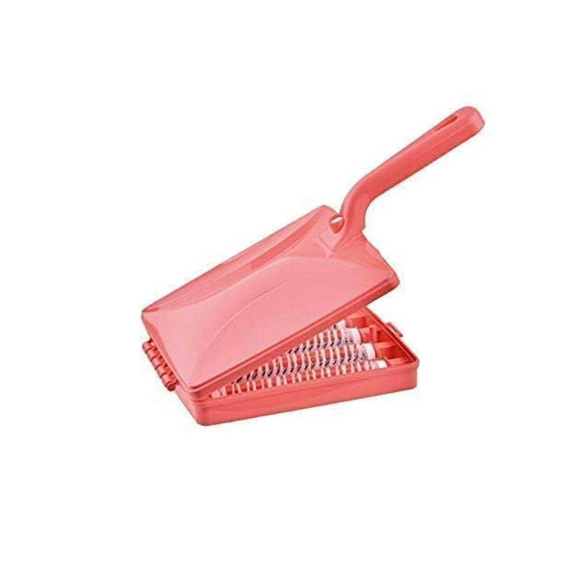Sweep brush push-button dust release chamber