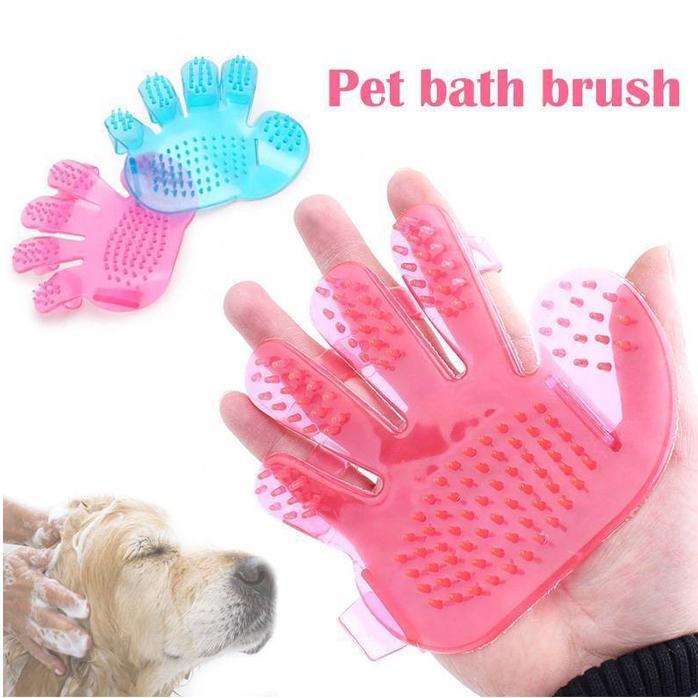 Palm grooming glove shown worn on the hand